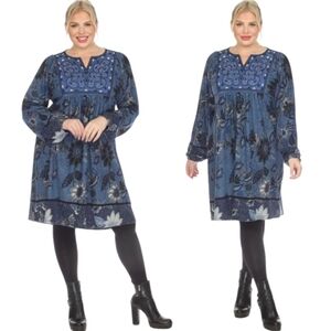 White Mark Boho Embroidered Dress Large